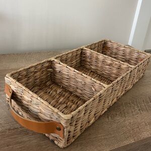 Hearth & Hand 3 Compartment Basket w/ Leather Handles